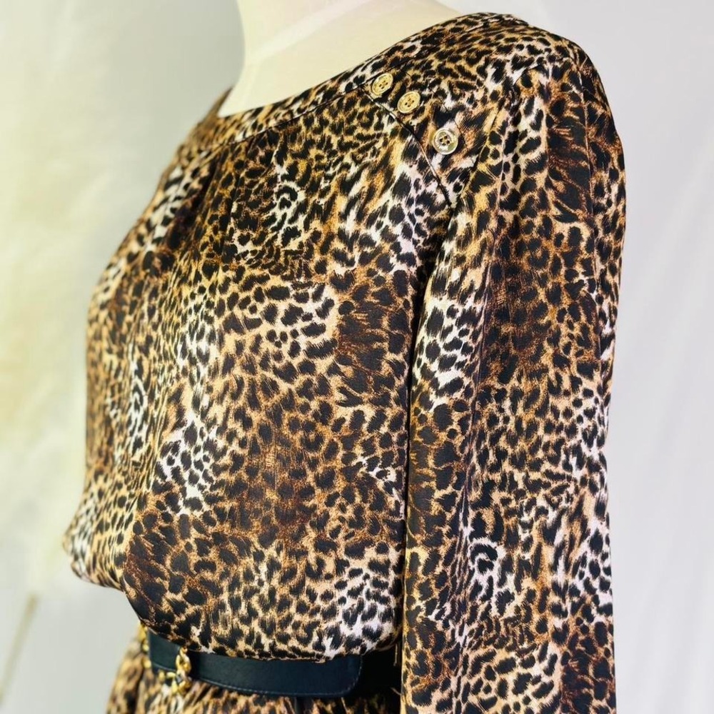 Michael Kors Leopard Long Sleeve Blouse with Gold Accent Buttons - Picture 4 of 8